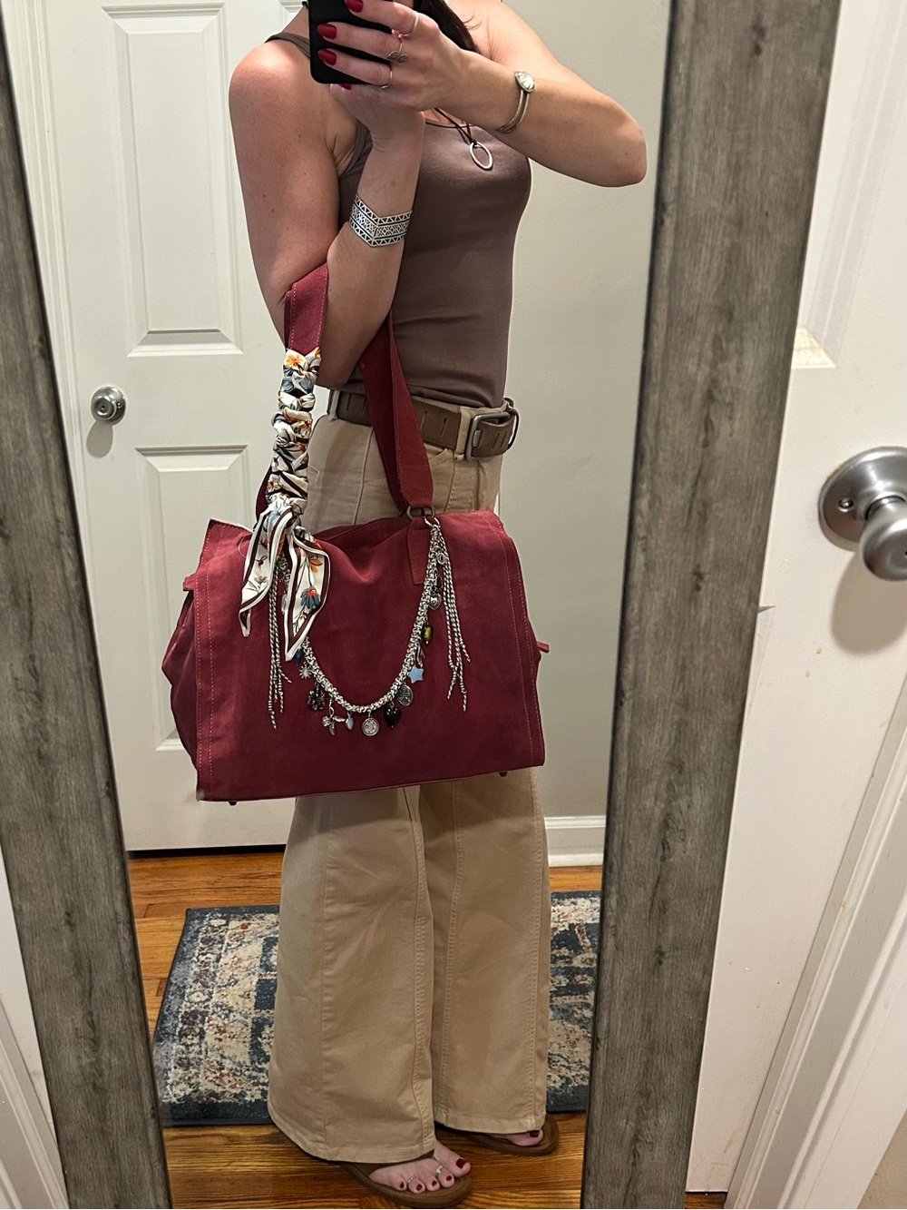 NWT Free People Salma Suede Tote Bag in Wine w/ Swag Bag Charm & Scarf - Picture 5 of 16